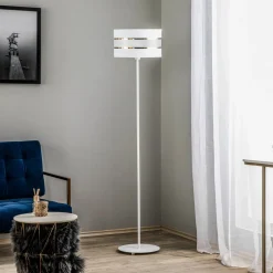 HELAM Gulvlamper>Gulvlampe Helen med tekstilskærm hvid-guld