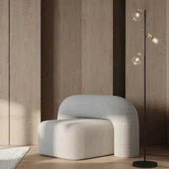 Näve Gulvlamper>Gulvlampe Lindita, 3 lyskilder, glas, jern, røggrå, E14