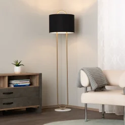 Avonni Gulvlampe LM-9112-1E, marmorfod, tekstilskærm