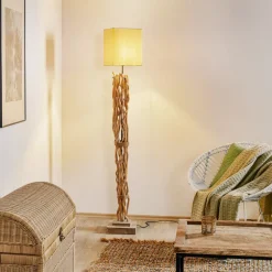 ONLI Gulvlamper|Gulvlamper>Gulvlampe Marica med stofskærm og træelement