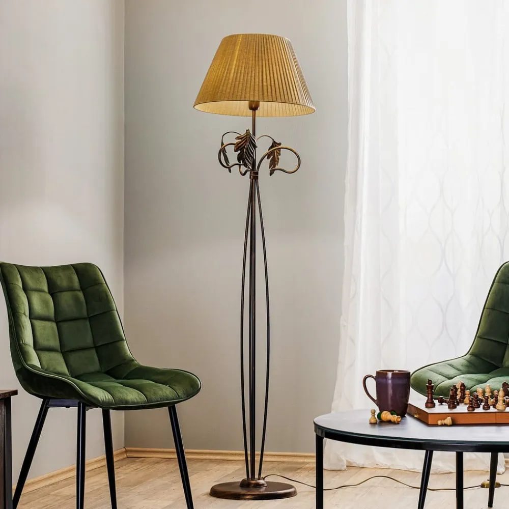 ONLI Gulvlamper>Gulvlampe Quercia, stofskærm og egeblade