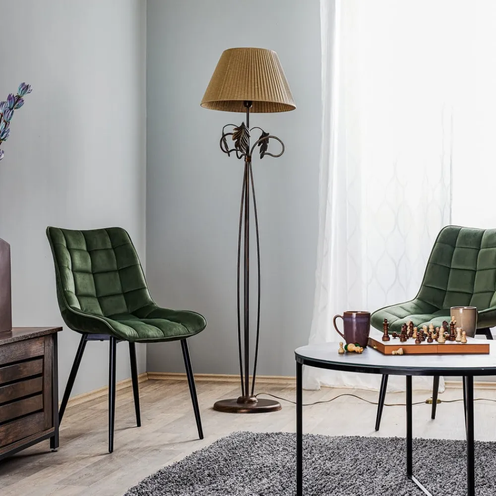 ONLI Gulvlamper>Gulvlampe Quercia, stofskærm og egeblade