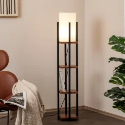 Gulvlampe Shelf, sort/kobber, stof, højde 130 cm, E27^Opviq Online