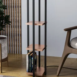 Gulvlampe Shelf, sort/kobber, stof, højde 130 cm, E27^Opviq Online