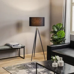 Domiluce Gulvlampe Tago, treben, skærm sort/guld