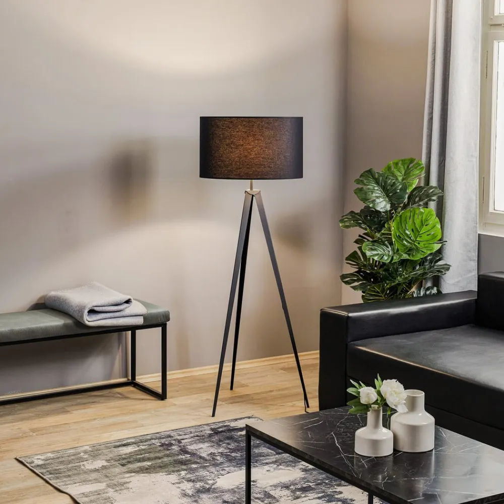 Domiluce Gulvlampe Tago, treben, skærm sort/guld