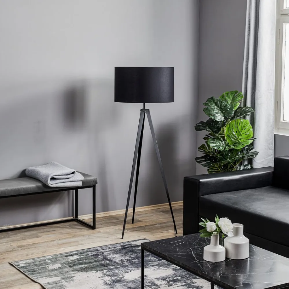 Domiluce Gulvlampe Tago, treben, skærm sort/guld