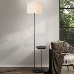 Näve Gulvlampe Tordis, sort/hvid, tekstil, højde 157 cm Hylde
