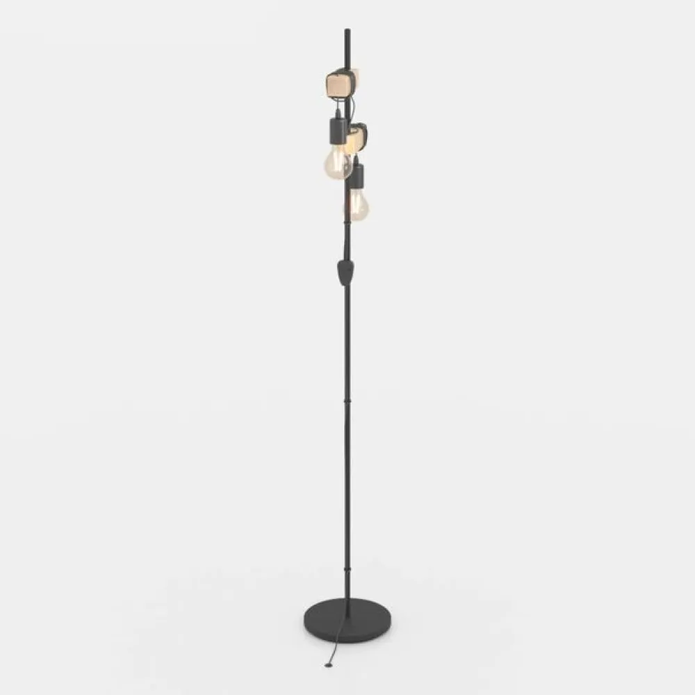 EGLO Gulvlampe Townshend 2 lyskilder sort/lyst træ