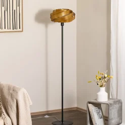 Domiluce Gulvlamper|Gulvlamper>Gulvlampe Vento, sort/guld, metal, Ø 40 cm, E27