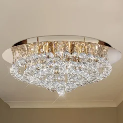 Searchlight Loftlamper>Hanna loftslampe, guld, krystalkugler, Ø 55 cm