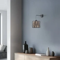 Harmony væglampe, sort, naturlig jute, med afbryder^TK Lighting Sale