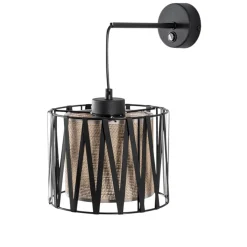 Harmony væglampe, sort, naturlig jute, med afbryder^TK Lighting Sale