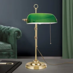 ORION Harvard banklampe med trækafbryder, messing/grøn