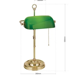 ORION Harvard banklampe med trækafbryder, messing/grøn