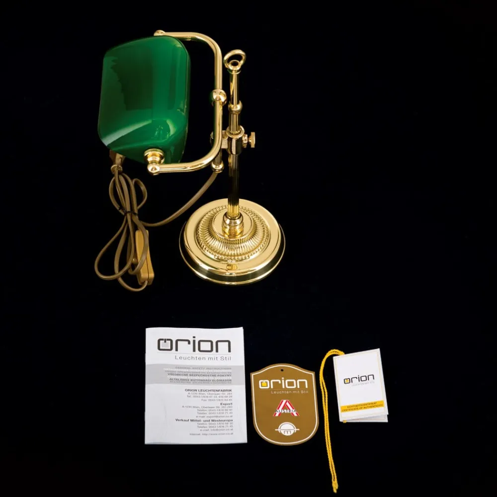 ORION Arbejdsrum/Kontor|Bordlamper>Harvard banklampe, messing/grøn, højde 32 cm