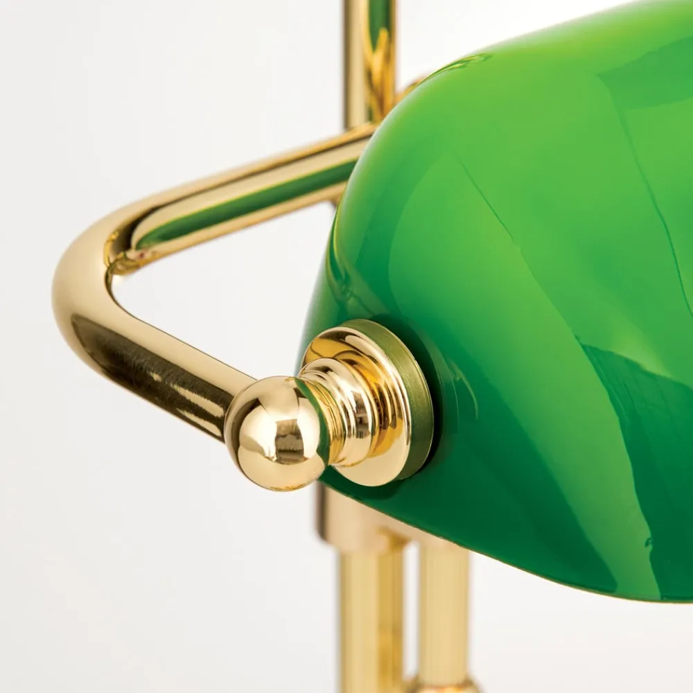 ORION Arbejdsrum/Kontor|Bordlamper>Harvard banklampe, messing/grøn, højde 32 cm