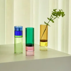 Astro fyrfadsstage, grøn/pink, krystalglas, 15 cm^Hübsch