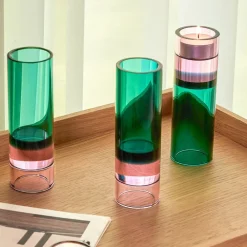 Astro fyrfadsstage, grøn/pink, krystalglas, 15 cm^Hübsch