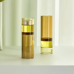 Hübsch Astro fyrfadsstage, brun/gul, krystalglas, 15 cm