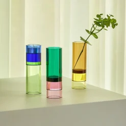 Hübsch Astro fyrfadsstage, brun/gul, krystalglas, 15 cm