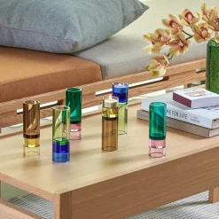 Hübsch Astro fyrfadsstage, brun/gul, krystalglas, 15 cm