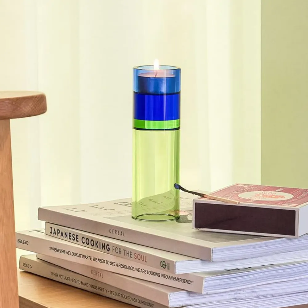 Astro fyrfadsstage, grøn/blå, krystalglas, 15 cm^Hübsch Hot