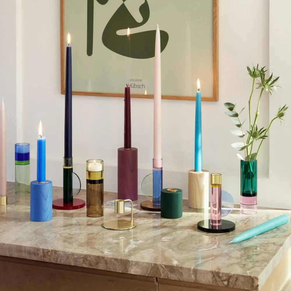 Astro fyrfadsstage, grøn/blå, krystalglas, 15 cm^Hübsch Hot