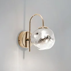 Herman væglampe, guldfarvet, højde 23 cm, glas, jern^Lucea Discount