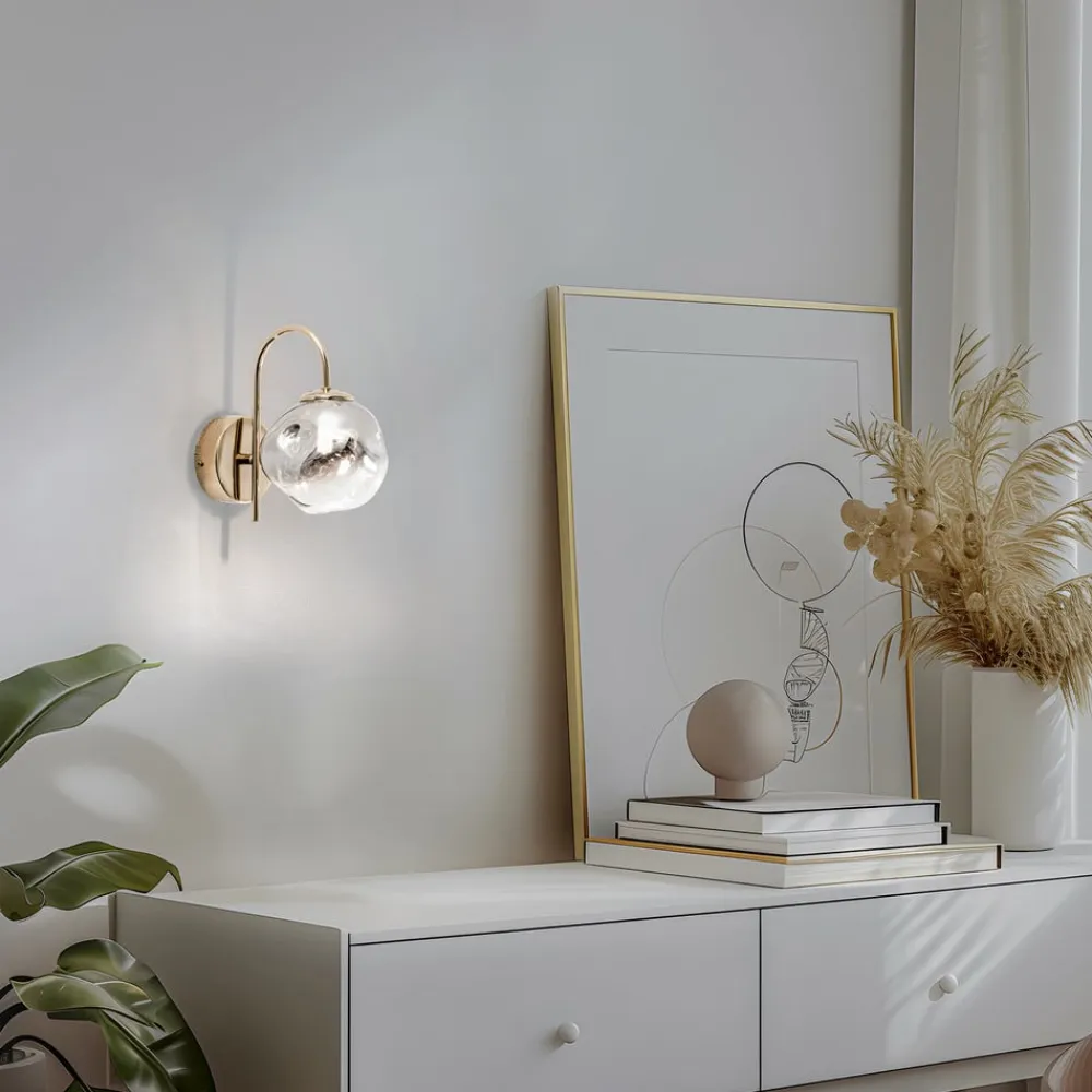 Herman væglampe, guldfarvet, højde 23 cm, glas, jern^Lucea Discount