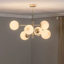 Euluna Hængelampe Aurora, guldfarvet, 6 lyskilder, glas, metal