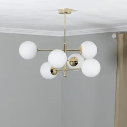 Euluna Hængelampe Aurora, guldfarvet, 6 lyskilder, glas, metal