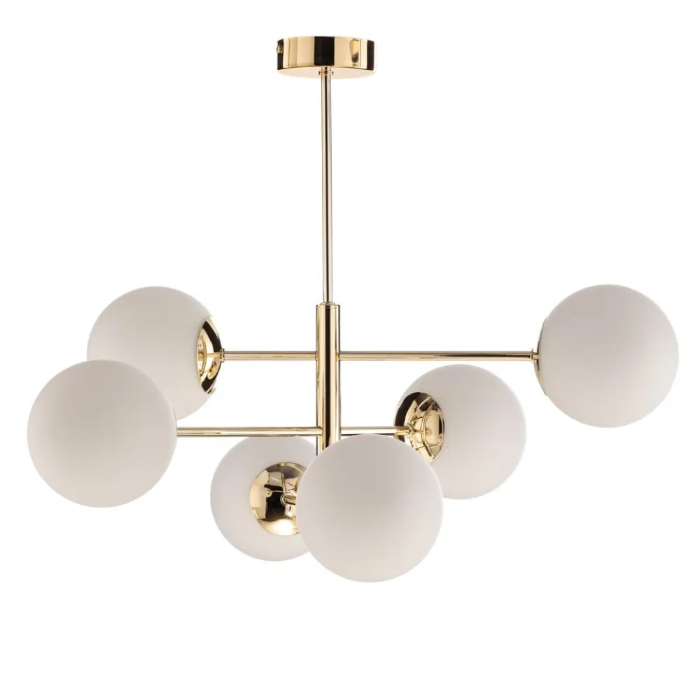 Euluna Hængelampe Aurora, guldfarvet, 6 lyskilder, glas, metal