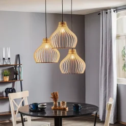 Hængelampe Barrel med træskærme, 3 lyskilder, rund^TEMAR LIGHTING Best