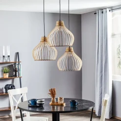 Hængelampe Barrel med træskærme, 3 lyskilder, rund^TEMAR LIGHTING Best