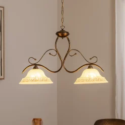 ONLI Pendellamper>Hængelampe BILIARDO GIORGIO, creme/bronze, glas/jern 2 lyskilder.