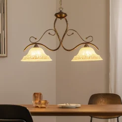 ONLI Pendellamper>Hængelampe BILIARDO GIORGIO, creme/bronze, glas/jern 2 lyskilder.