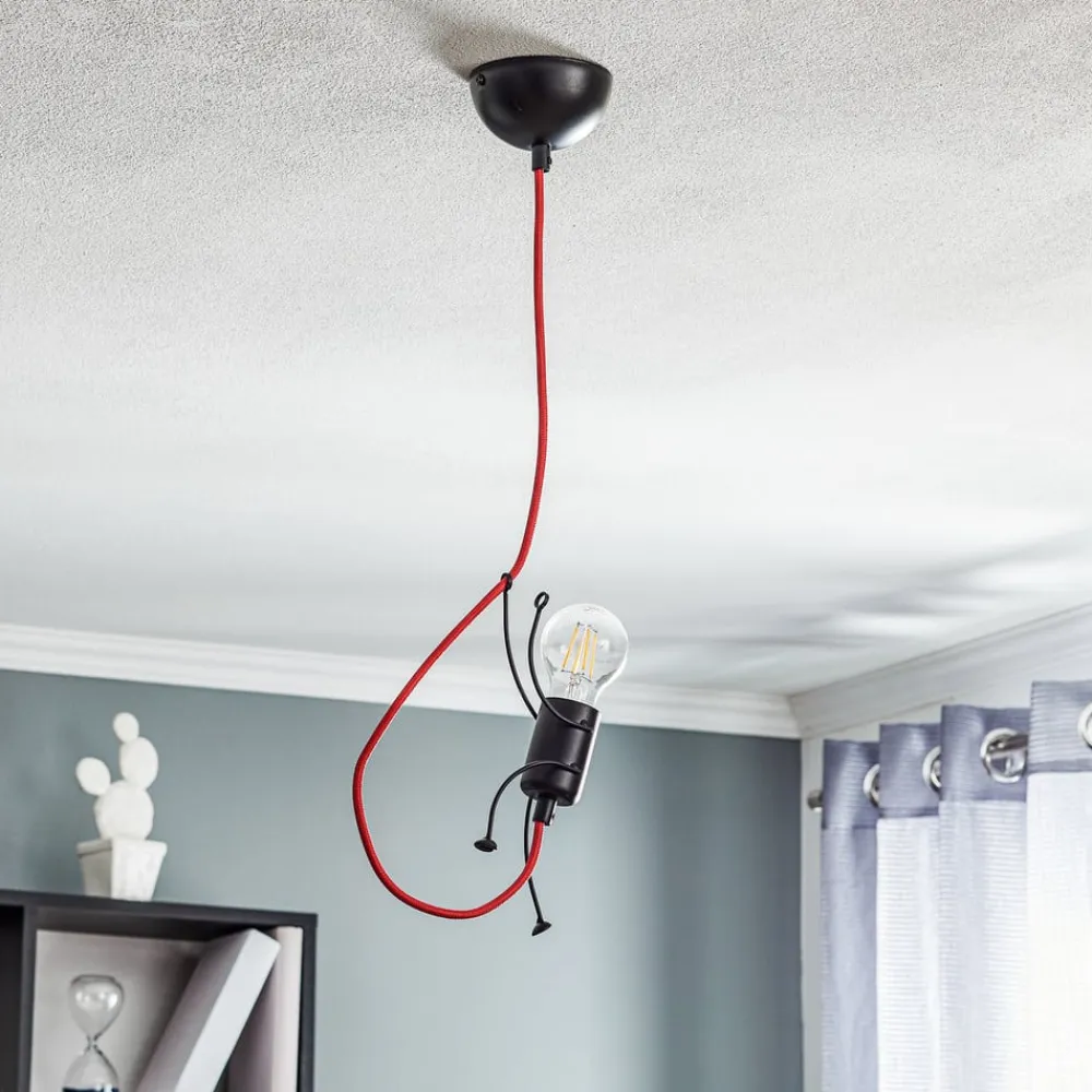 EMIBIG LIGHTING Pendellamper>Hængelampe Bobi 1 i sort, kabel rød, 1 lyskilde.