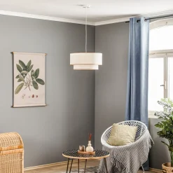 Duolla Hængelampe Boho, dobbelt skærm, beige