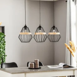 Hængelampe Cliff, tre burskærme med træbånd^Eko-Light Clearance