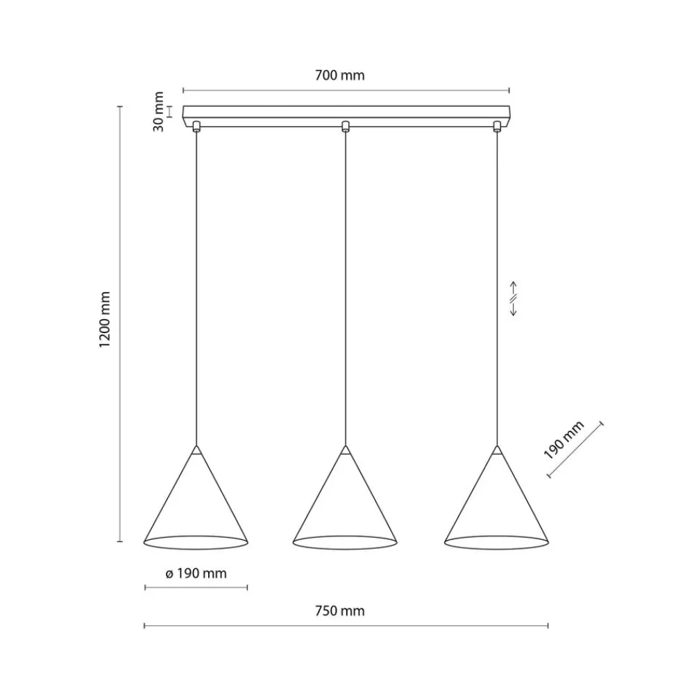 Hængelampe Cono, 3 lyskilder, sort, E27^TK Lighting