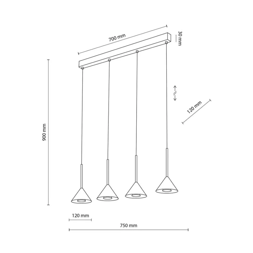 TK Lighting Pendellamper|Pendellamper>Hængelampe Cono Mini, 4 lyskilder, sort, E27