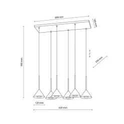 TK Lighting Hængelampe Cono Mini, 6 lyskilder, sort, E27