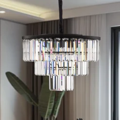 Nowodvorski Lighting Hængelampe Cristal, transparent/sort, Ø 56 cm