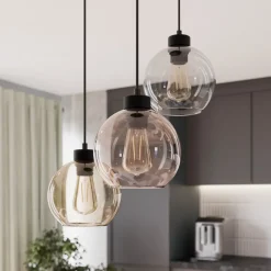 TK Lighting Hængelampe Cubus, Ø 50 cm, 3 lyskilder, klar/honningbrun, glas