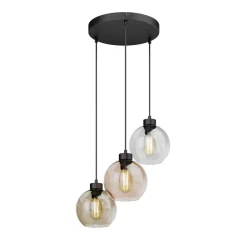 TK Lighting Hængelampe Cubus, Ø 50 cm, 3 lyskilder, klar/honningbrun, glas