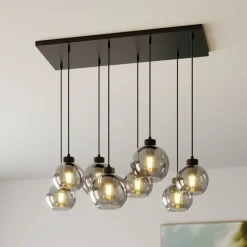Hængelampe Cubus, 95 cm lang, 8 lyskilder, røggrå, glas^TK Lighting Clearance