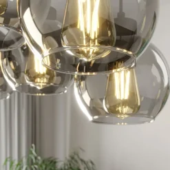 Hængelampe Cubus, 95 cm lang, 8 lyskilder, røggrå, glas^TK Lighting Clearance