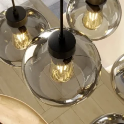 Hængelampe Cubus, 95 cm lang, 8 lyskilder, røggrå, glas^TK Lighting Clearance