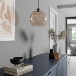 TK Lighting Hængelampe Cubus, rav, glas, Ø 30 cm, E27